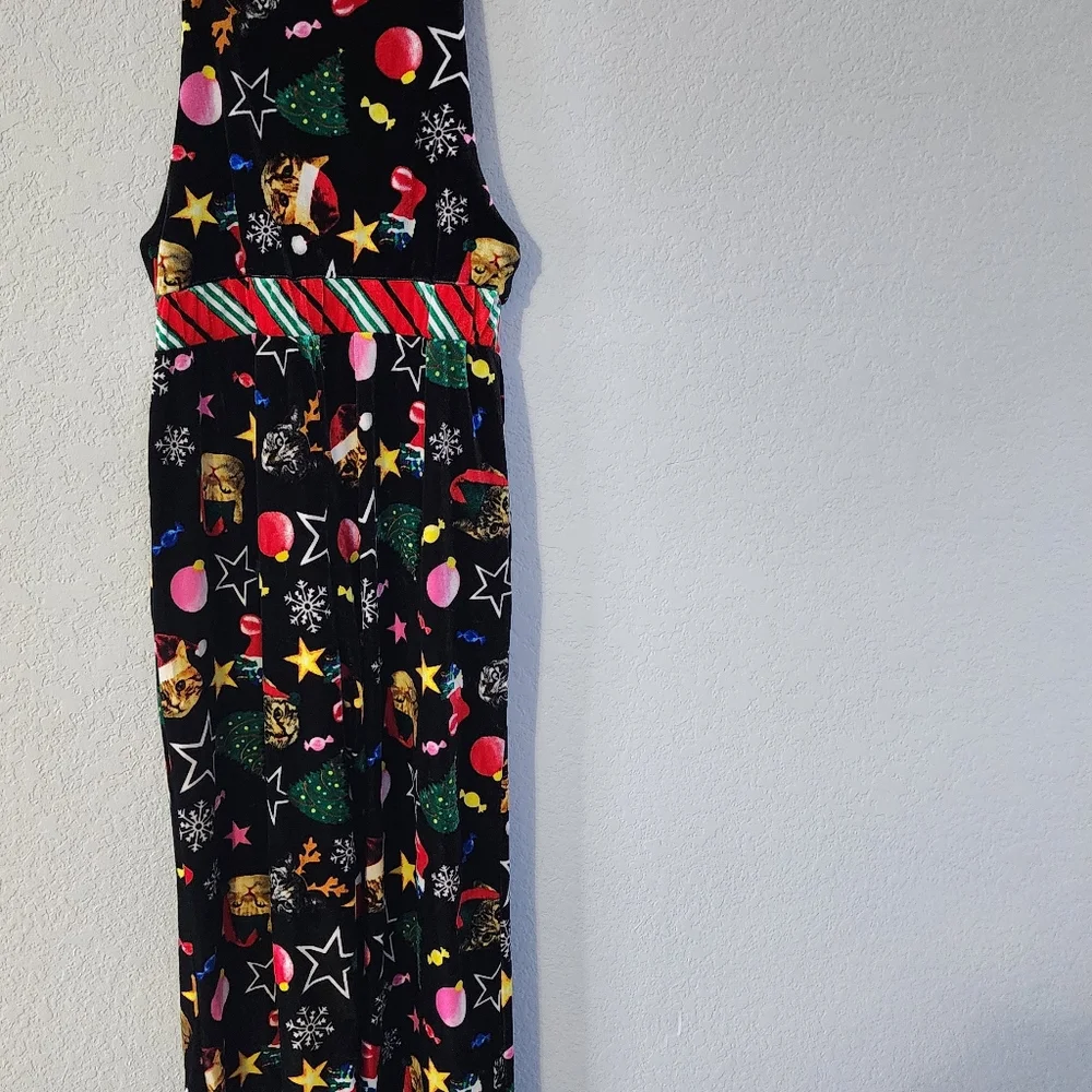Festive Black Cat Ugly Jumpsuit with Holiday Print - Picture 5 of 8